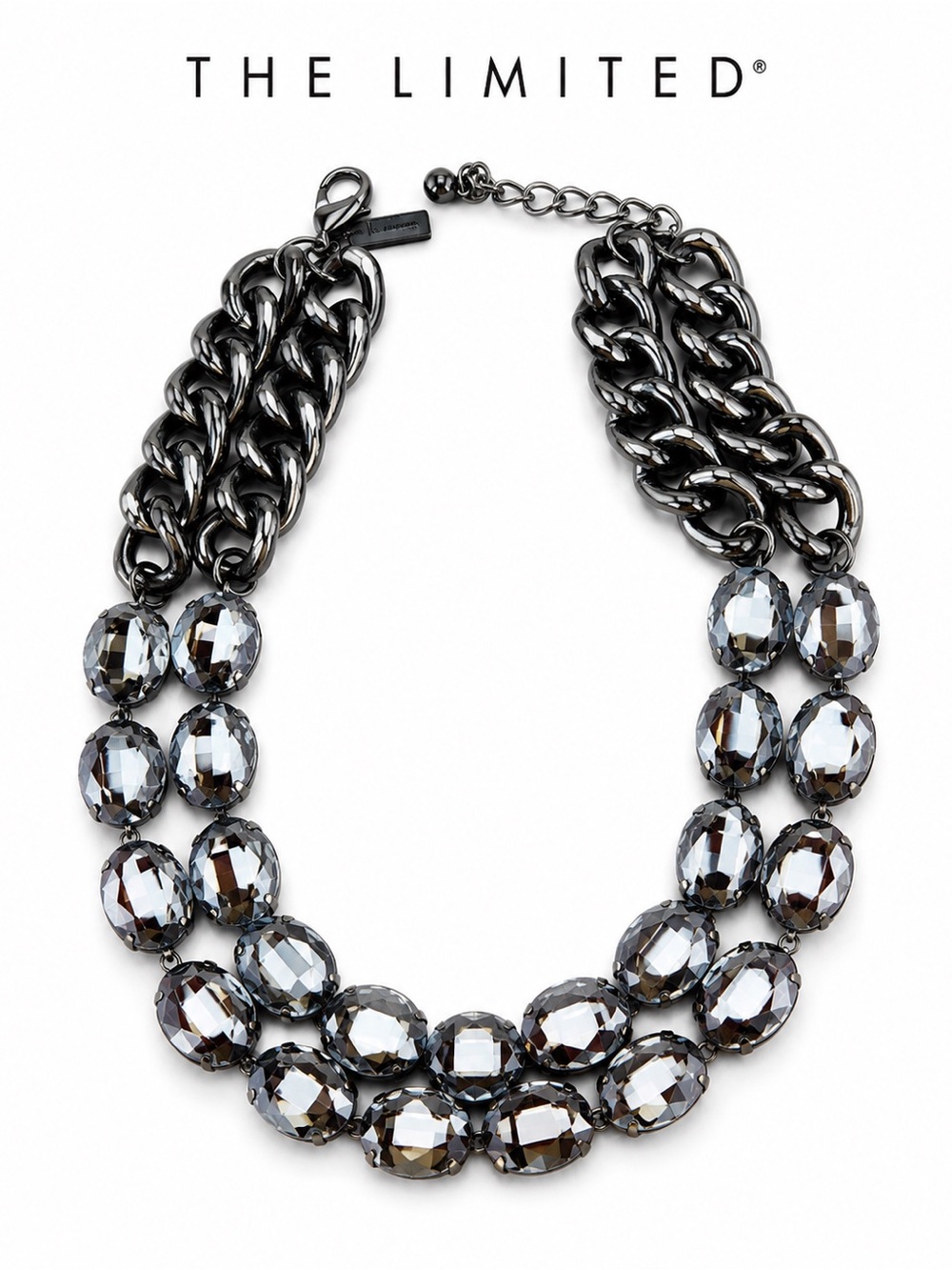 Statement Gunmetal Crystal Chain Necklace - Women Jewelry